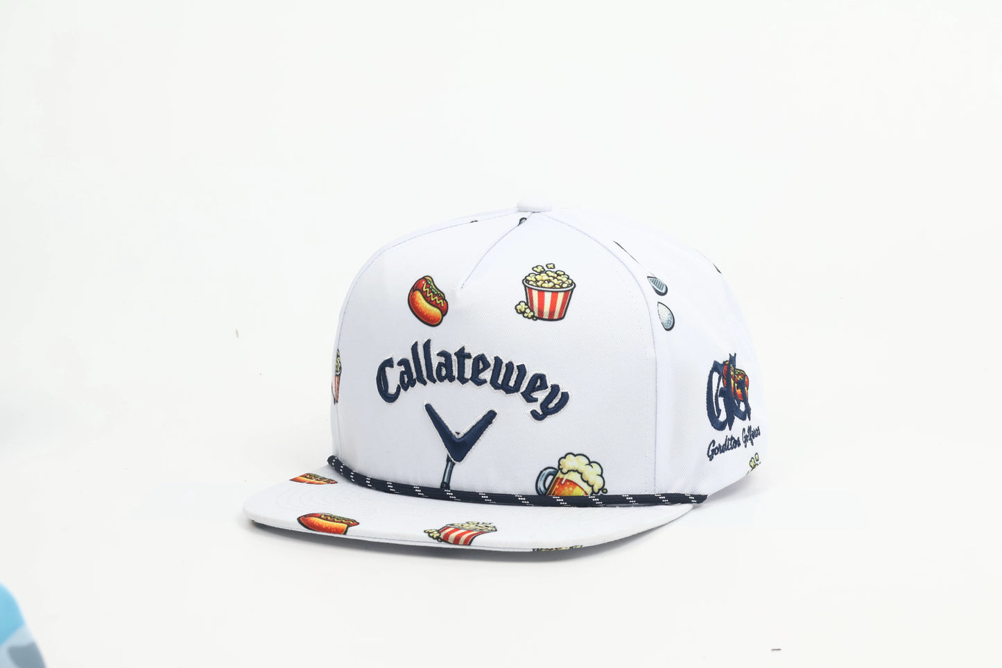 White with blue stitching