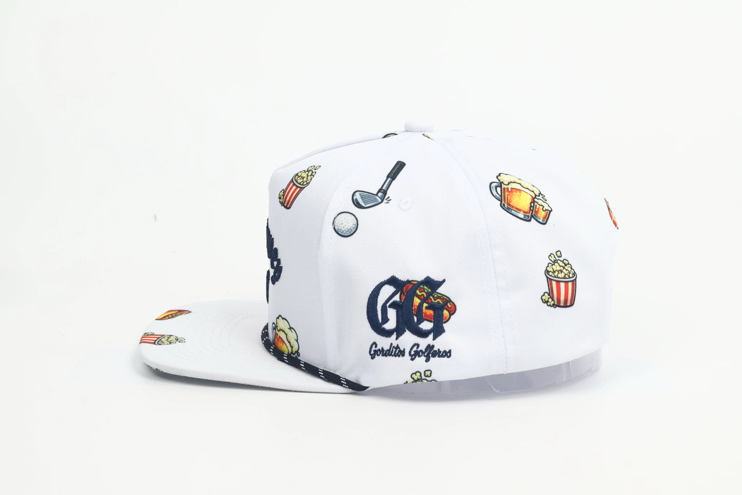 White with blue stitching