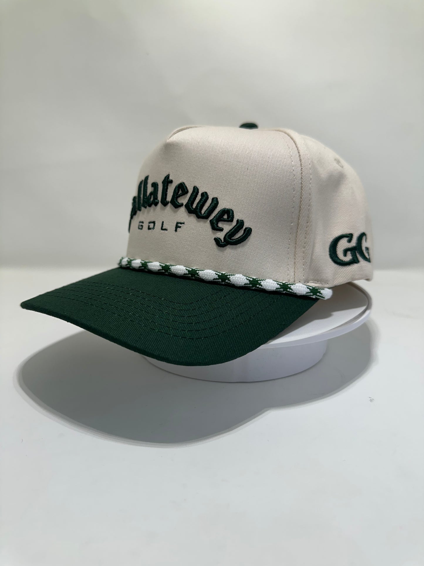 Cállatewey Golf Heritage Rope Hat – Cream/Forest Green with inside saying El vicio