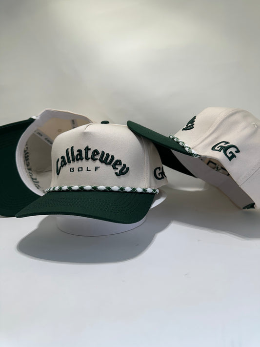Cállatewey Golf Heritage Rope Hat – Cream/Forest Green with inside saying El vicio